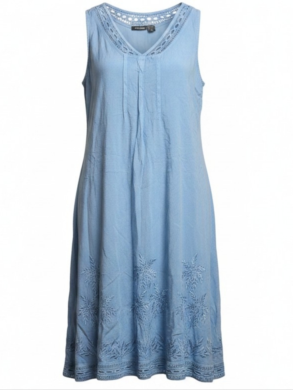 RAYA SUN  Blue Embroidered Swim Cover Up‎ Dress Boho Coastal Cotton Rayon | 1X